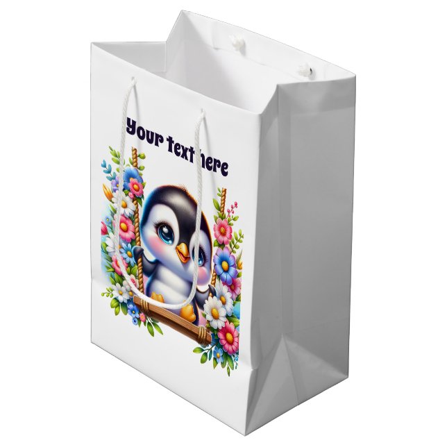 Cute baby penguin customizable medium gift bag (Front Angled)