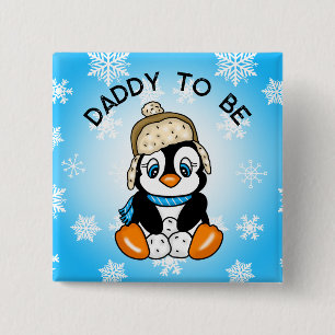 Cute Baby Penguin Daddy to Be   Baby Shower 2 Inch Square Button