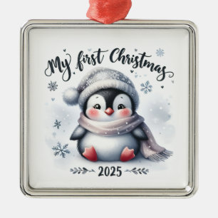 CUTE BABY PENGUIN FOR MY FIRST CHRISTMAS METAL ORNAMENT