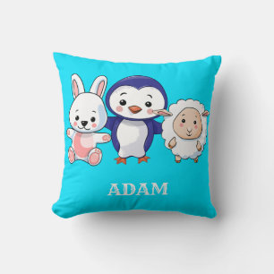Cute Baby Penguin & Friends Throw Pillow