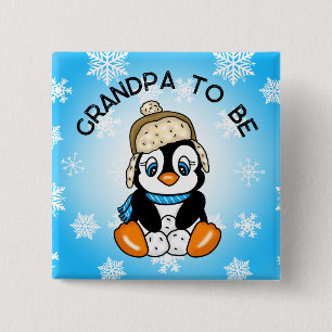 Cute Baby Penguin Grandpa to Be   Baby Shower 2 Inch Square Button