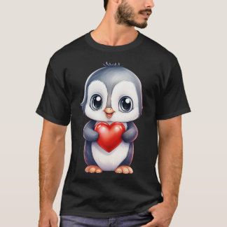 Cute baby penguin holding a heart T-Shirt