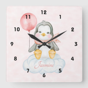 Cute Baby Penguin On A Cloud Square Wall Clock