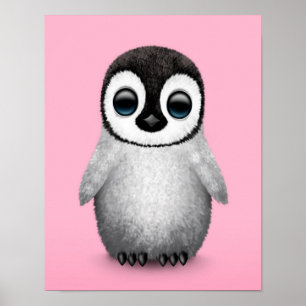 Cute Baby Penguin on Pink Poster