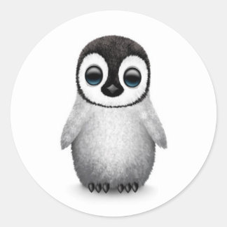 Cute Baby Penguin on White Classic Round Sticker