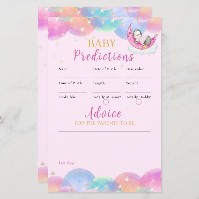 Cute Baby Penguin Pink Baby Shower Game (Front/Back)