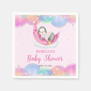 Cute Baby Penguin Pink Baby Shower Napkin