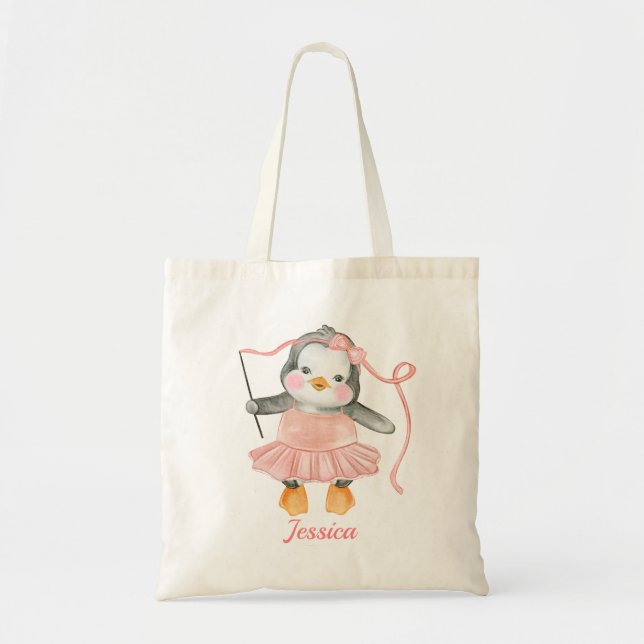 Cute Baby Penguin Pink Ballerina  Tote Bag (Front)