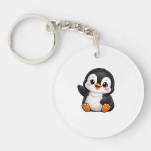 Cute Baby Penguin Waving Cartoon Character Kids Ka Keychain
