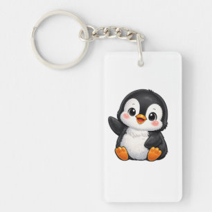 Cute Baby Penguin Waving Cartoon Character Kids Ka Keychain