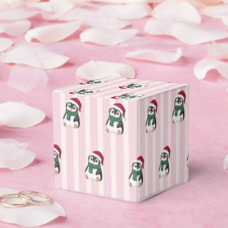 Cute Baby Penguin Wearing Santa Hat Christmas Favor Box