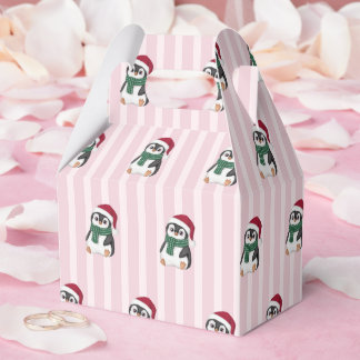 Cute Baby Penguin Wearing Santa Hat Christmas Favor Box