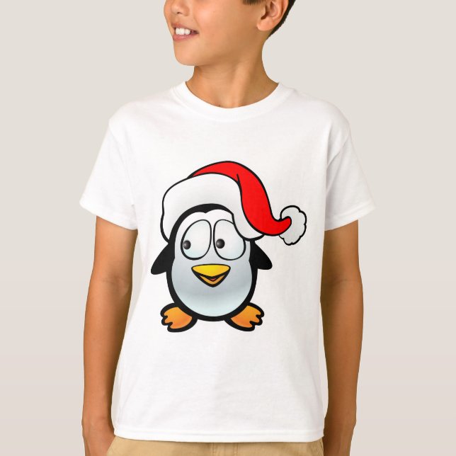 Cute Baby Penguin With Santa Claus Hat T-Shirt (Front)