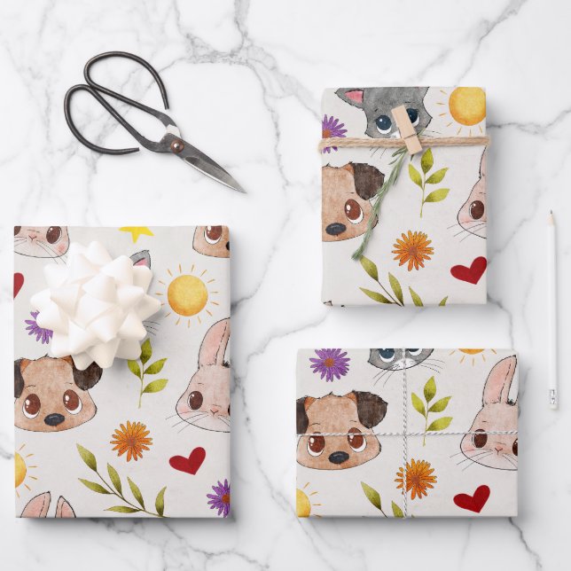 Cute Baby Pets Animal Gift Wrapping Paper (Front)