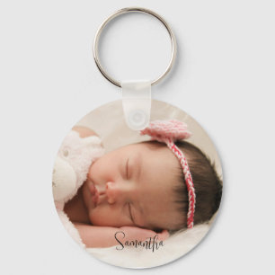 Cute Baby Photo and Name Script Keychain