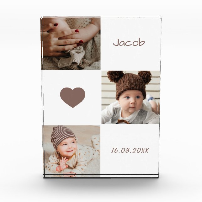 Cute Baby Photo Collage Heart Photo Block (Front)
