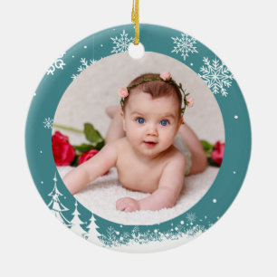 Cute Baby Photo CUSTOMIZABLE Snow Christmas Ceramic Ornament