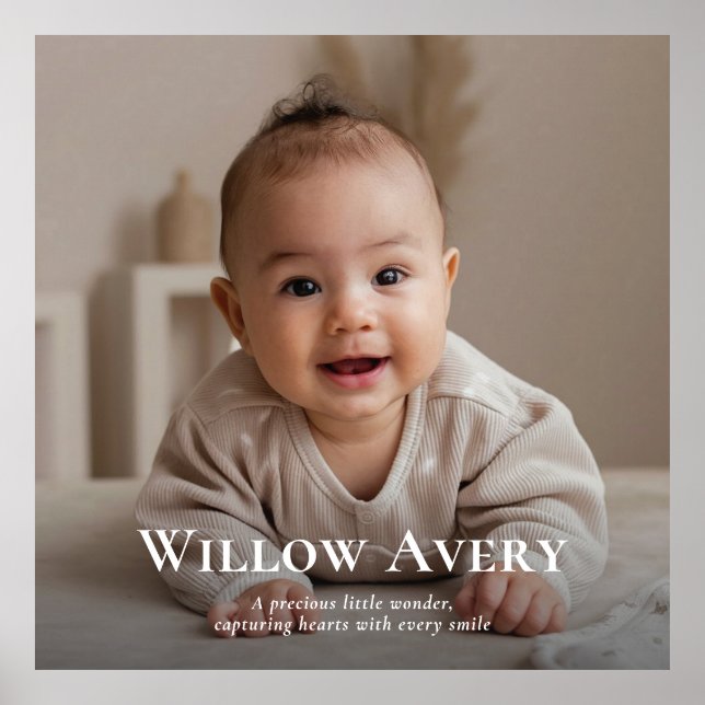 Cute Baby Photo & Name Modern Minimalist Printable Poster (Front)