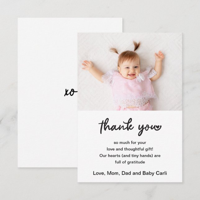 Cute Baby Photo Script Thank You Card (Front/Back)