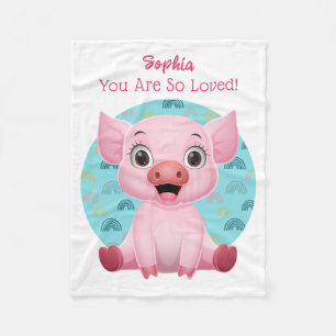 Cute Baby Pig Art, Child's Name & Message Fleece Blanket
