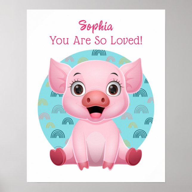 Cute Baby Pig Art, Child's Name & Message Poster (Front)