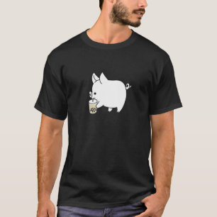 Cute Baby Pig Drinking Boba Bubble Milk Tea T-Shirt