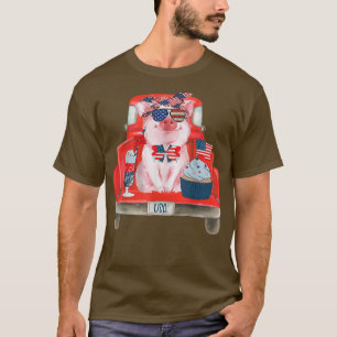 Cute Baby Pig Farm Truck Patriotic 4th Of July Far T-Shirt