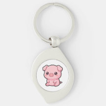 Cute Baby Pig Metal Keychain