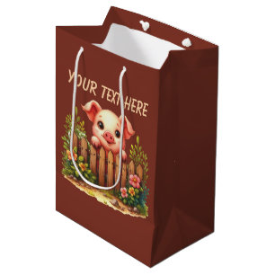 Cute baby pig unisex customizable medium gift bag