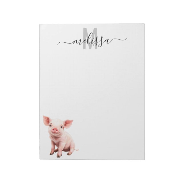Cute Baby Pig Watercolor Monogram Name Notepad (Rotated)