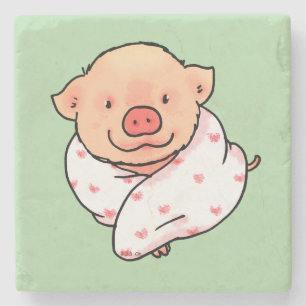 Cute Baby Pig Wrapped in Blanket Stone Coaster