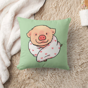 Cute Baby Pig Wrapped in Blanket Throw Pillow