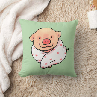 Cute Baby Pig Wrapped in Blanket Throw Pillow