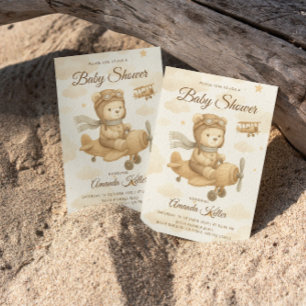 Cute Baby Pilot Bear Baby Shower Invitation