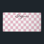 Cute Baby Pink Checkers Pattern Name Desk Mat<br><div class="desc">Modern pretty design features pastel pink style chequerboard pattern with a modern rough calligraphy font for her name. this pastel bright pink desk mat will be perfect back-to-school gift for your daughter.</div>