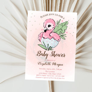 Cute Baby Pink Flamingo Stars Baby Shower Invitation