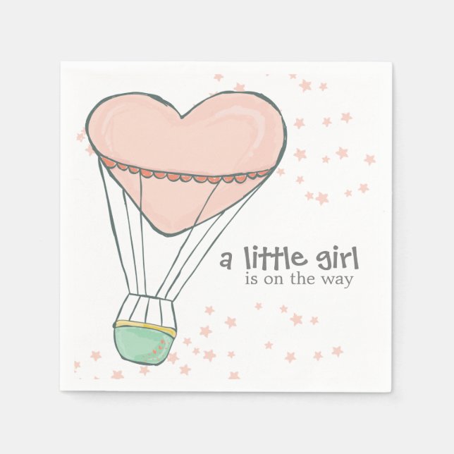 Cute Baby Pink Hot Air Balloon Baby Shower Napkin (Front)