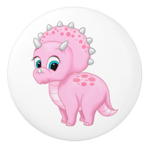 Cute Baby Pink Triceratops Dinosaur Ceramic Knob