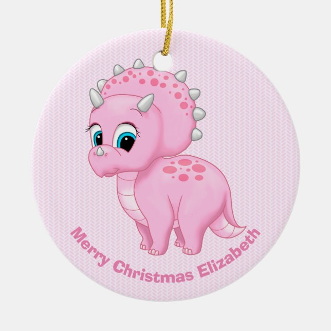 Cute Baby Pink Triceratops Dinosaur Ceramic Ornament (Front)