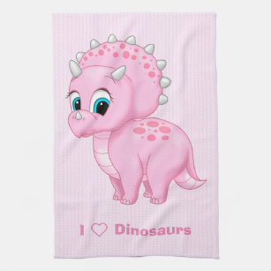 Cute Baby Pink Triceratops Dinosaur Kitchen Towel