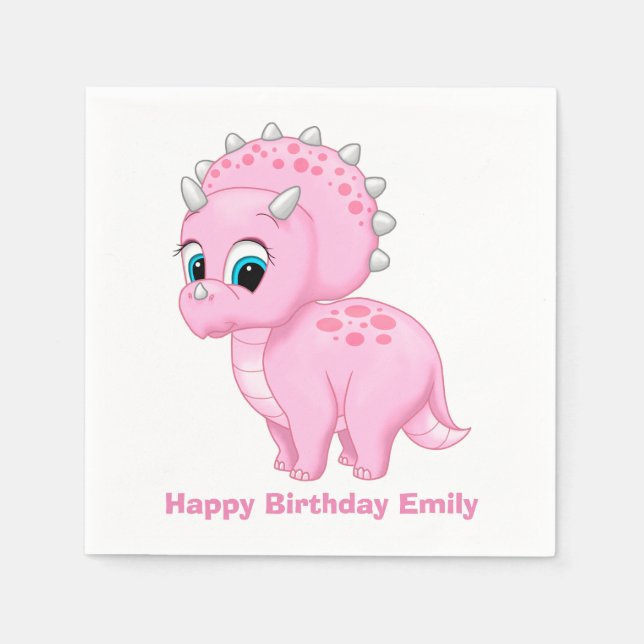 Cute Baby Pink Triceratops Dinosaur Napkin (Front)