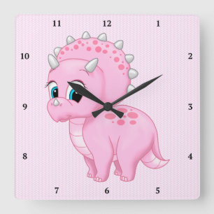Cute Baby Pink Triceratops Dinosaur Square Wall Clock