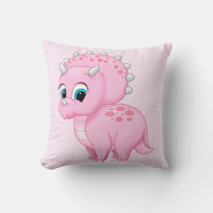 Cute Baby Pink Triceratops Dinosaur Throw Pillow