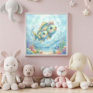 Cute Baby Pisces Astrology Zodiac Kids Poster