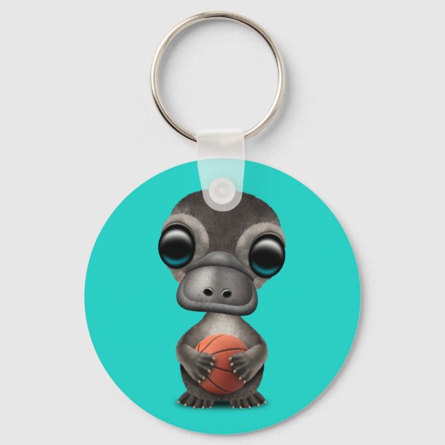 Cute Baby Platypus Playing With Basketball Keychain (Front)