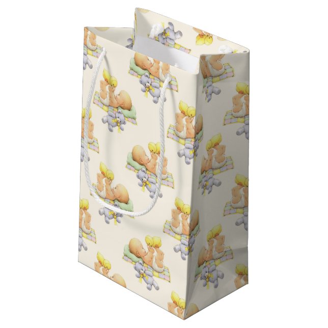 CUTE BABY PLAYING WITH CHICK & TEDDY BEAR SMALL GIFT BAG (Back Angled)