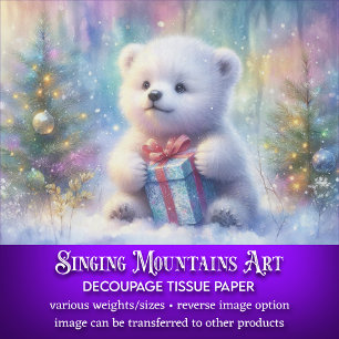 Cute Baby Polar Bear with Christmas Gift Decoupage Tissue Paper