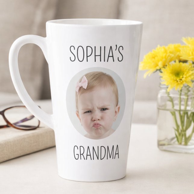 Cute Baby Portrait 'My Grandpa's Favourite' Latte  Mug (Personalized Grandma Latte Mug with Baby Photo Custom Gift)