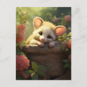 Cute baby possum sleeping in the garden postcard