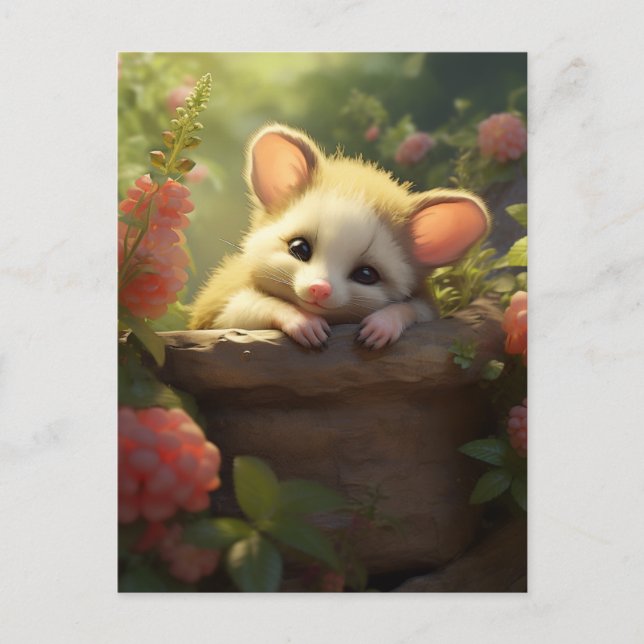 Cute baby possum sleeping in the garden postcard (Front)